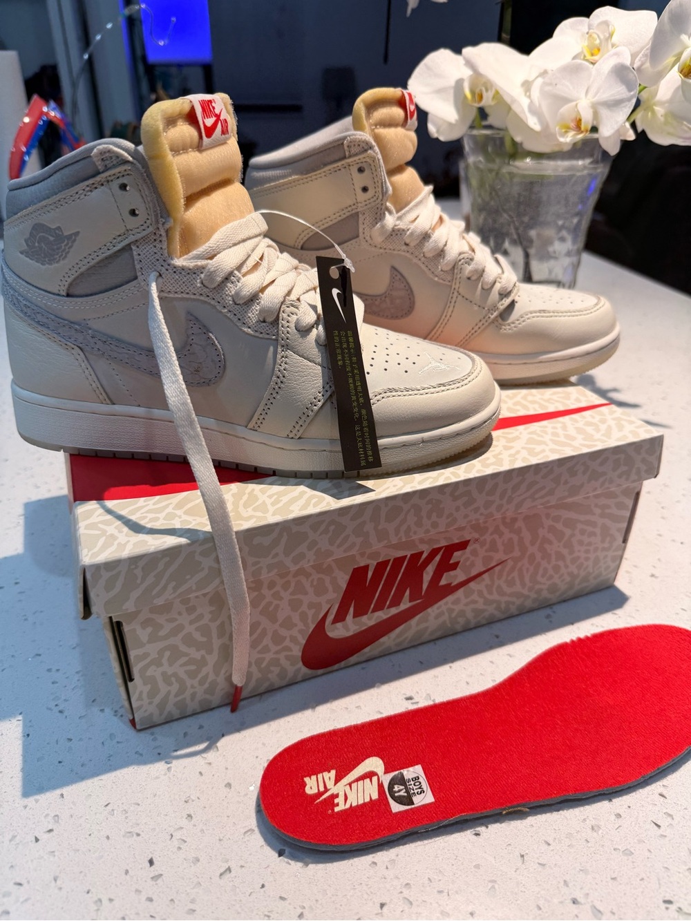 Nike Air Jordan 1 High Cream/Beige with Red Tongue Logo